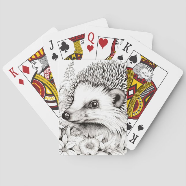 Hedgehog Peaceful Nature Prairie Sketch Drawing  Playing Cards (Back)