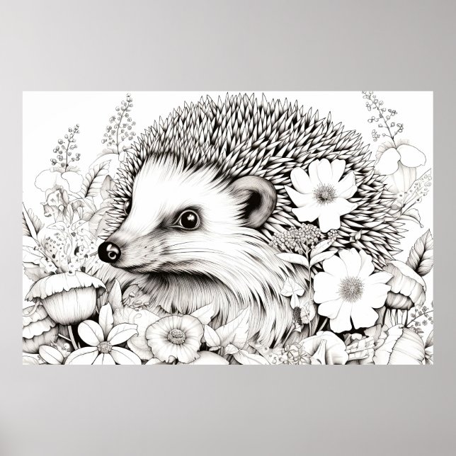 Hedgehog Peaceful Nature Prairie Sketch Drawing  Poster (Front)