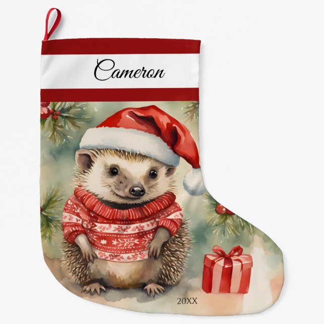 Hedgehog Personalized Large Christmas Stocking (Front)