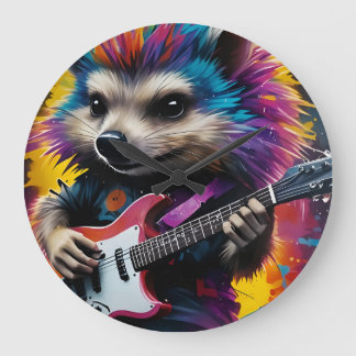 Hedgehog plays the guitar, rock graffiti large clock