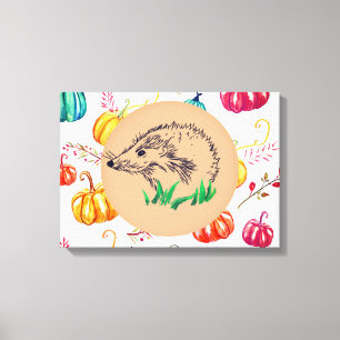 Hedgehog Pumpkins Fall Canvas Print