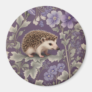 Hedgehog Purple William Morris Inspired Floral Magnet