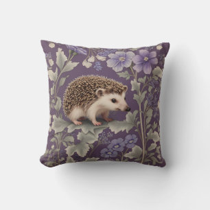 Hedgehog Purple William Morris Inspired Floral Throw Pillow