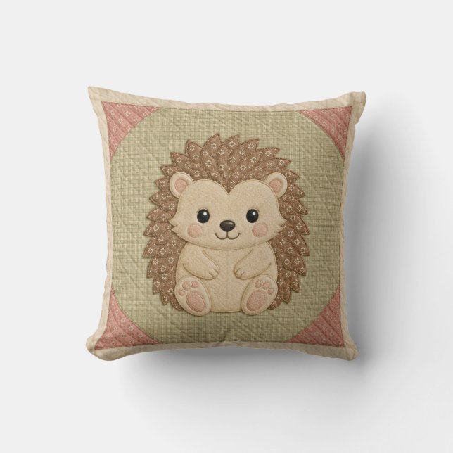 Hedgehog Quilt Throw Pillow (Front)