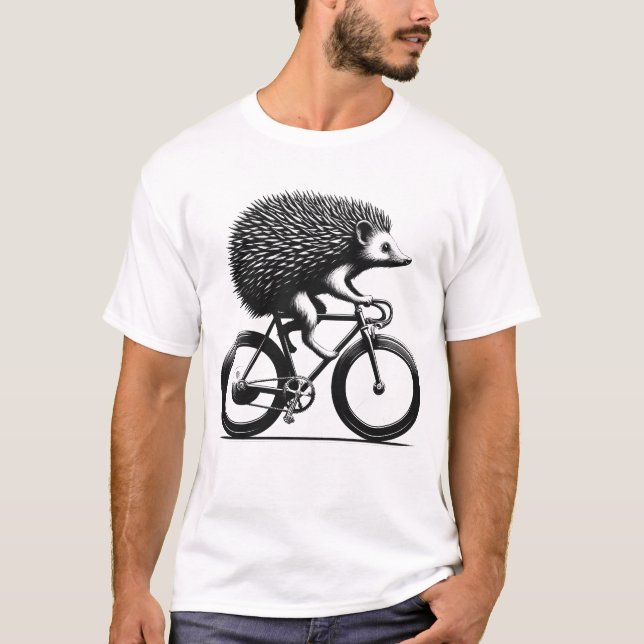 Hedgehog Riding Bike Biker Bicycle Lover Biking T-Shirt (Front)