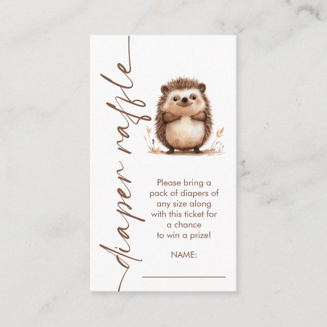 Hedgehog Rotated Script Diaper Raffle Baby Shower Enclosure Card (Front)