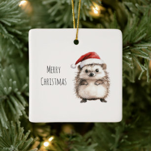 Hedgehog Santa Hat Christmas Ceramic Ornament