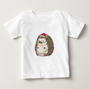 Hedgehog Santa Hat Christmas Lights Funny Holiday Baby T-Shirt