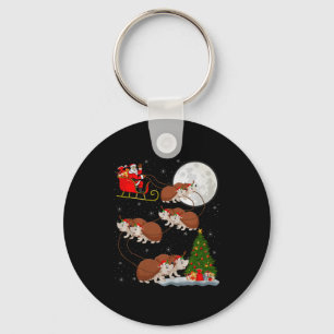 Hedgehog Santa Sleigh Flying Funny Magical Christm Keychain