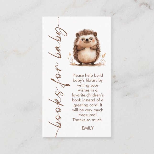 Hedgehog Script Books for Baby Shower Enclosure Card (Front)