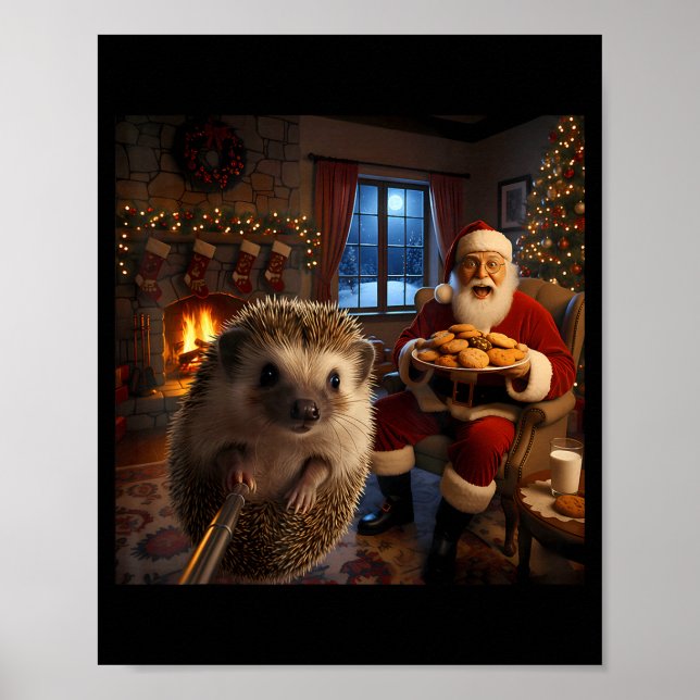 Hedgehog Selfie With Santa Claus Funny Christmas M Poster (Front)