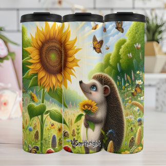 Hedgehog Smelling a Sunflower Thermal Tumbler