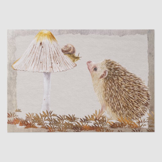 Hedgehog Snail Forest Mushroom Watercolor Tissue Paper (Front)