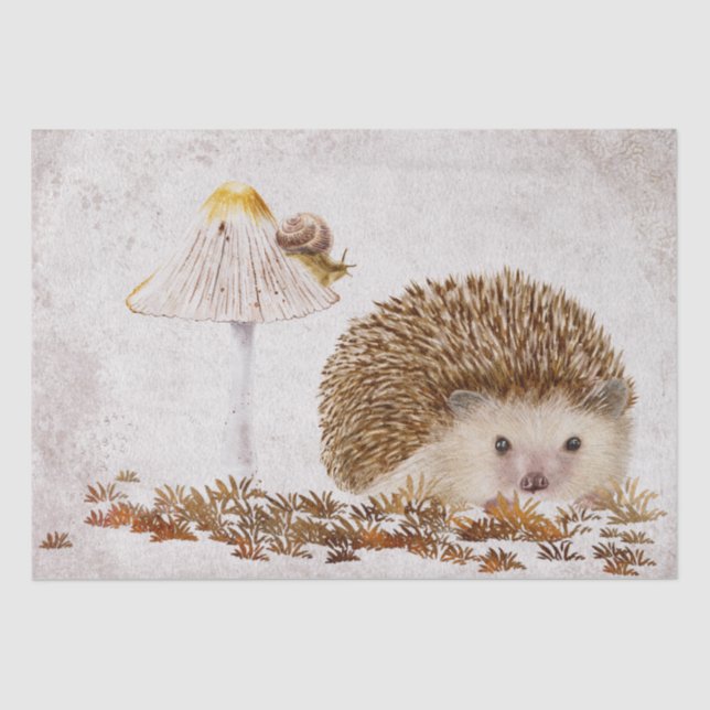 Hedgehog Snail Forest Mushroom Watercolor Tissue Paper (Front)