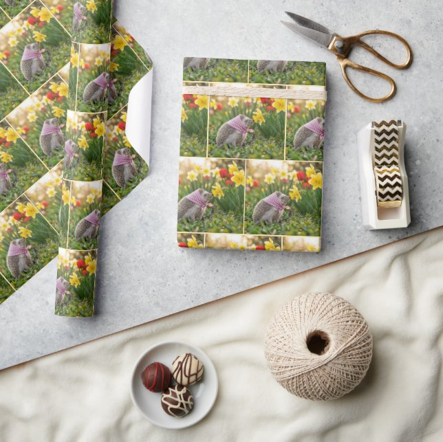 Hedgehog Sniffing a Yellow Daffodil Wrapping Paper (Crafts)