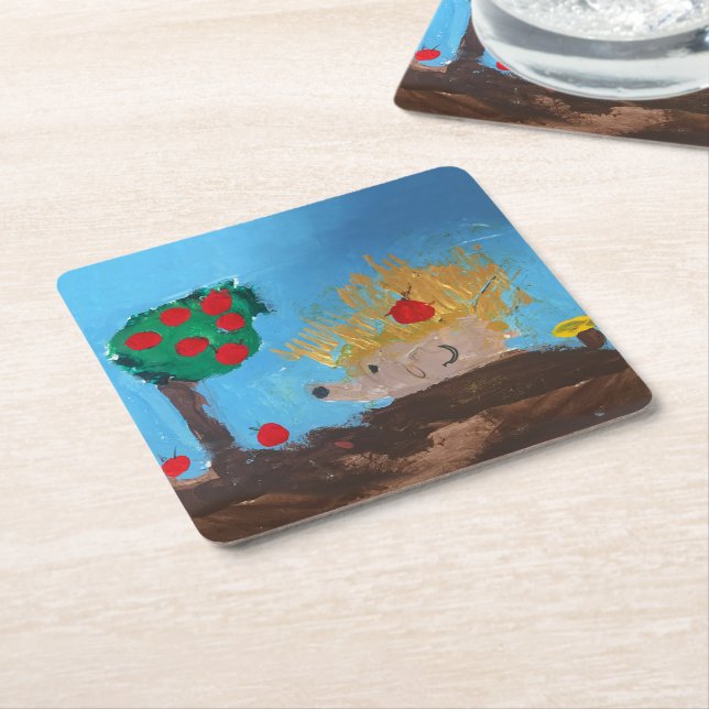 Hedgehog Square Paper Coaster (Angled)