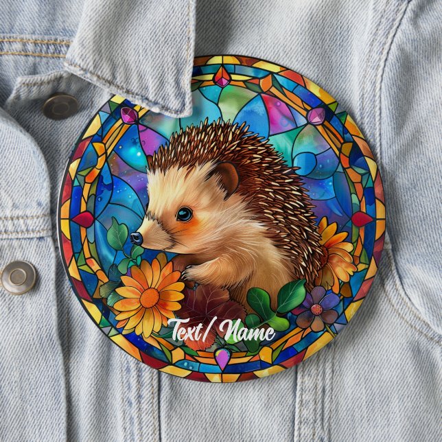 Hedgehog Stain Glass Design 6 Inch Round Button (In Situ)