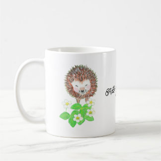 Hedgehog & Strawberry Flowers Personalized Happy Coffee Mug