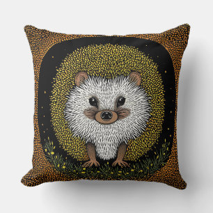 Hedgehog Surrounded by Vibrant Patterns Throw Pillow