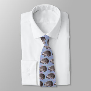 Hedgehog Tie - Blue with Repeated Word Hedgehog