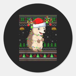 Hedgehog Ugly Christmas Sweaters Holiday Santa Cut Classic Round Sticker