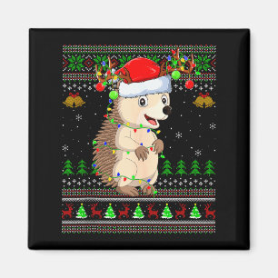 Hedgehog Ugly Christmas Sweaters Holiday Santa Cut Magnet