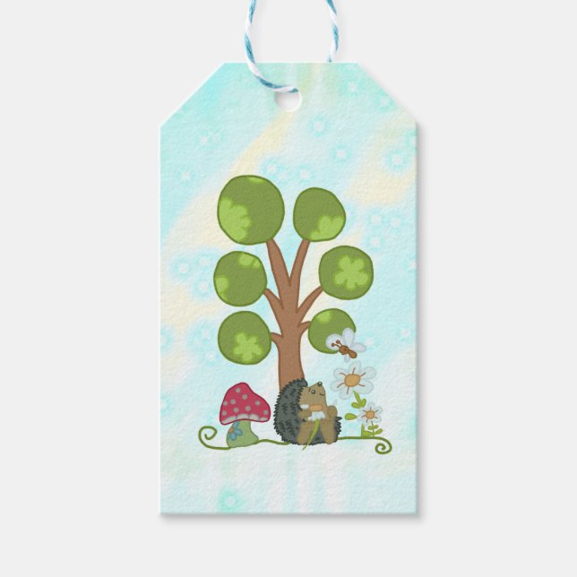 hedgehog under tree gift tags (Front)