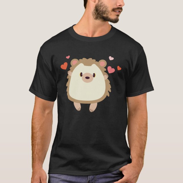 Hedgehog Valentines Day Heart Animals T-Shirt (Front)