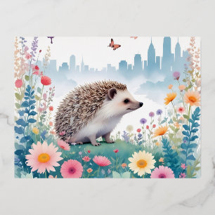Hedgehog Vintage Animal Nature Environment Decor Foil Holiday Postcard