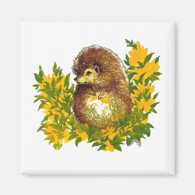Hedgehog Watercolor Printed Fancy Refrigerator Magnet (Front)