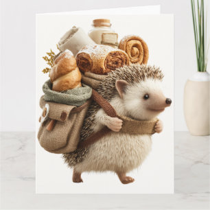 Hedgehog Wearing a Backpack Filled with Pastries Card