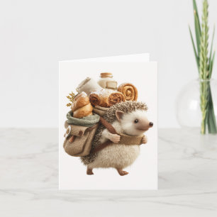 Hedgehog Wearing a Backpack Filled with Pastries Holiday Card