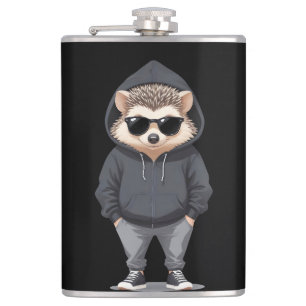 Hedgehog Wearing Hoodie Funny Cool Animal Vector Hip Flask