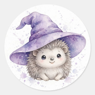 Hedgehog Witch Hat Cute Classic Round Sticker