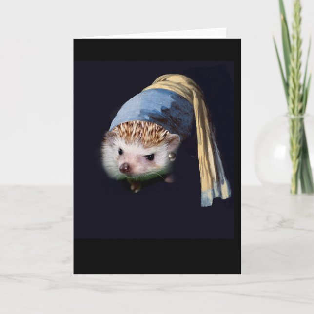 Hedgehog With a Pearl Earring Greeting Card (Front)