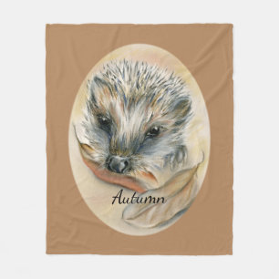 Hedgehog with Autumn Leaves Personalized Fleece Blanket