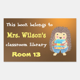 Hedgehog with Books Classroom Library Bookplates Sticker