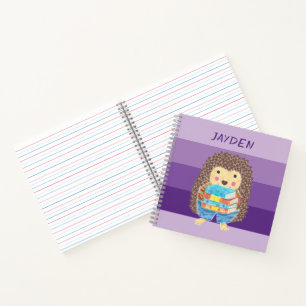Hedgehog with books kid purple notebook