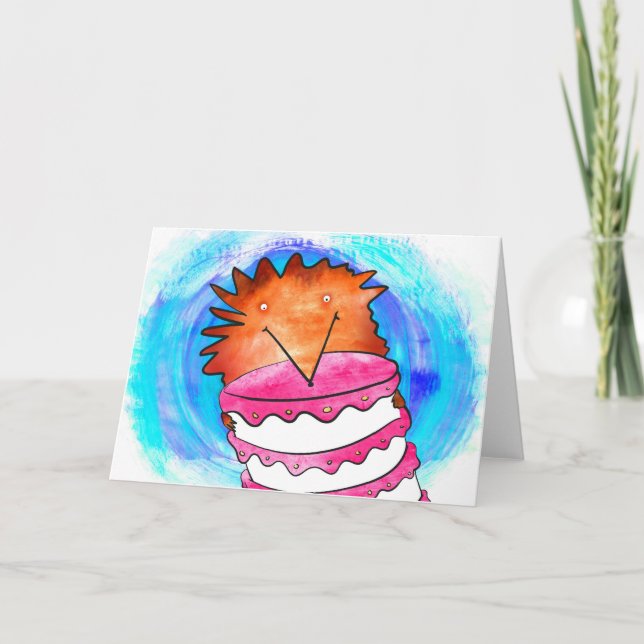 Hedgehog with cake birthday card (Front)