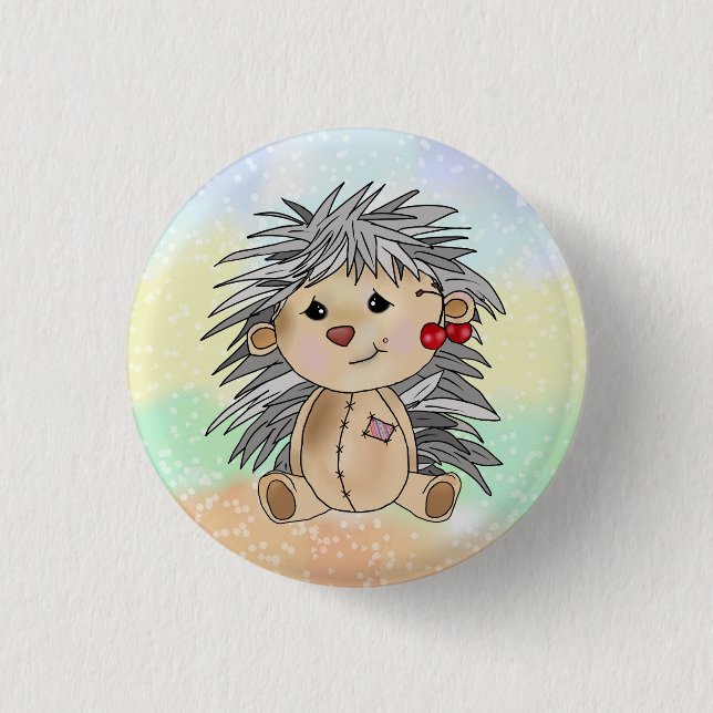 hedgehog with cherry 1 inch round button (Front)