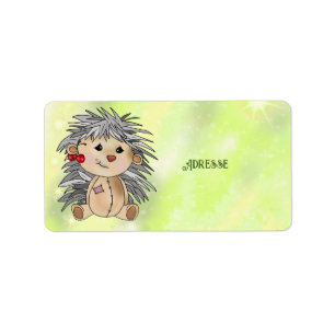 hedgehog with cherry label
