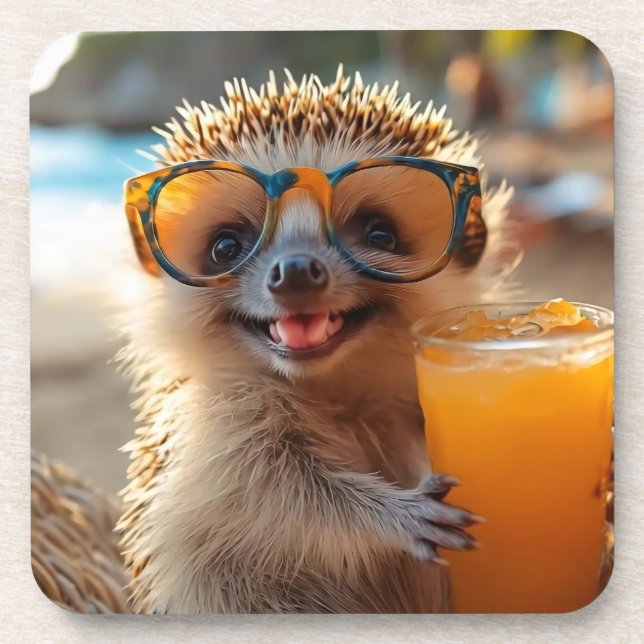 hedgehog with cocktail coaster (Front)