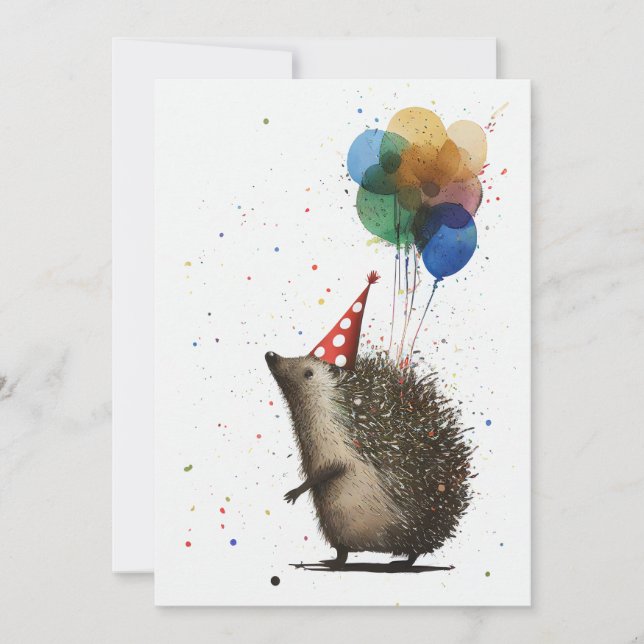 Hedgehog with Colourful Balloons Flat Greeting Car Thank You Card (Front)