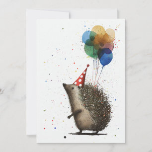 Hedgehog with Colourful Balloons Flat Greeting Car Thank You Card