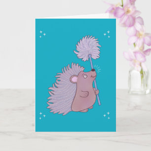 Hedgehog with Dandelion   Cute Folk Art Nature Card
