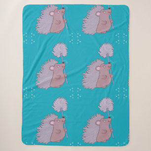 Hedgehog with Dandelion Cute Folk Art Nature Sherpa Blanket