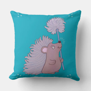 Hedgehog with Dandelion Cute Folk Art Nature Throw Pillow