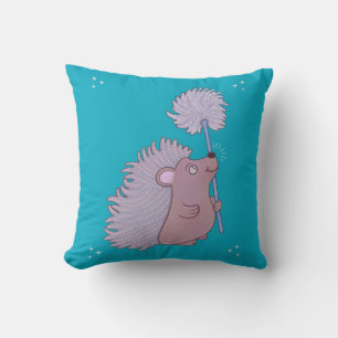 Hedgehog with Dandelion   Cute Folk Art Nature Throw Pillow