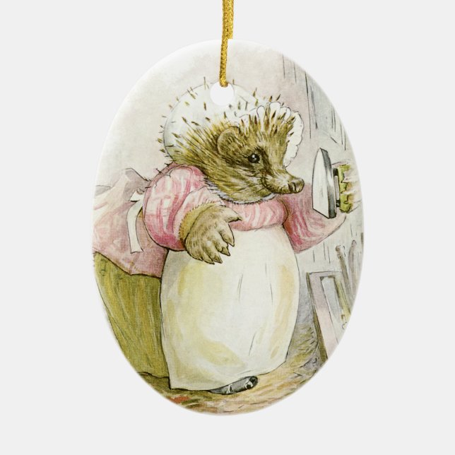 Hedgehog with Iron Mrs Tiggy-Winkle Ceramic Ornament (Front)