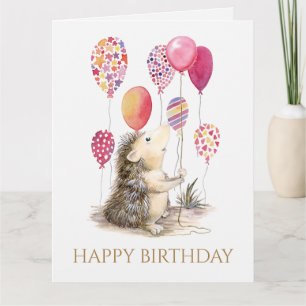 Hedgehog with pink balloons Happy Birthday Card